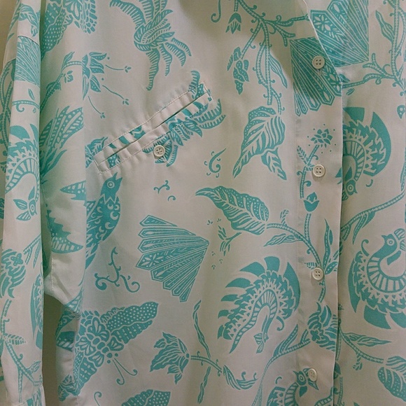 Vintage Blue & White Batik-Style Button Blouse - Sz Medium - Picture 3 of 6